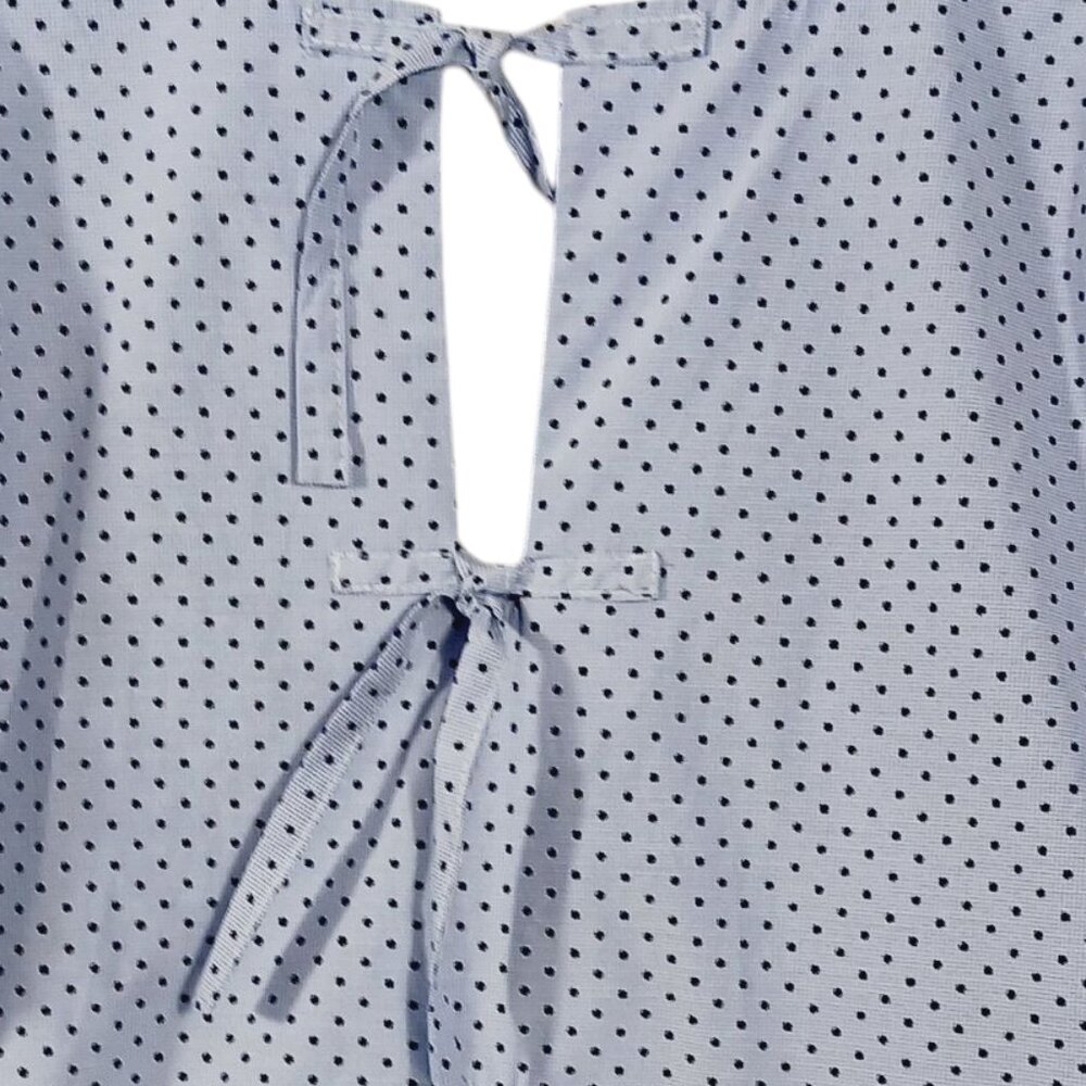 Waverly Grey Anthropologie, MED., Lt. Blue / Navy Polka Dot Top, 4 Ties on Back - Picture 5 of 14